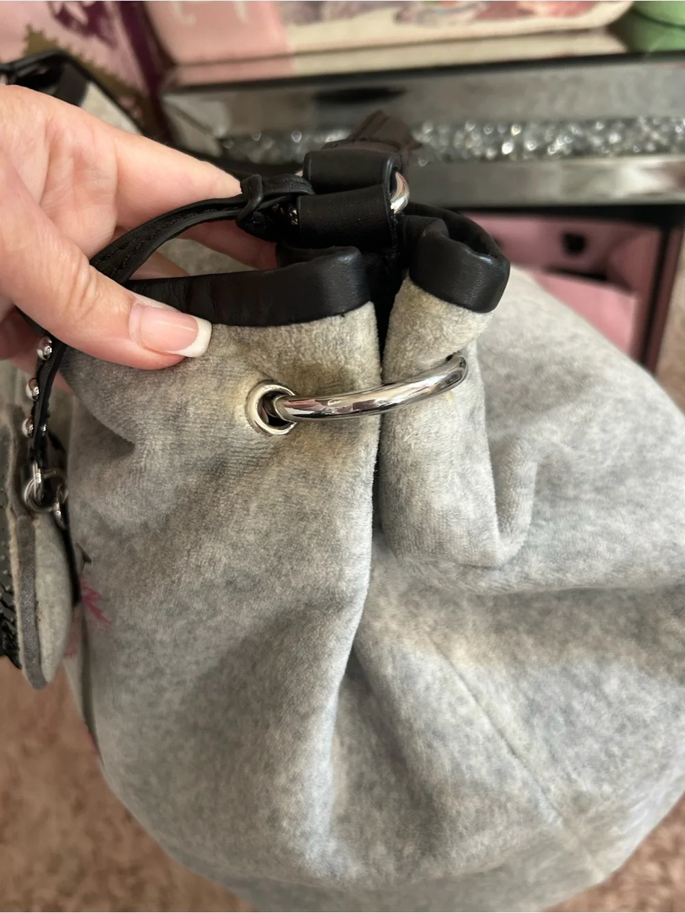Y2K Vintage 2010 Juicy Couture Gray Velour Large Hobo Bag Darling Of Couture